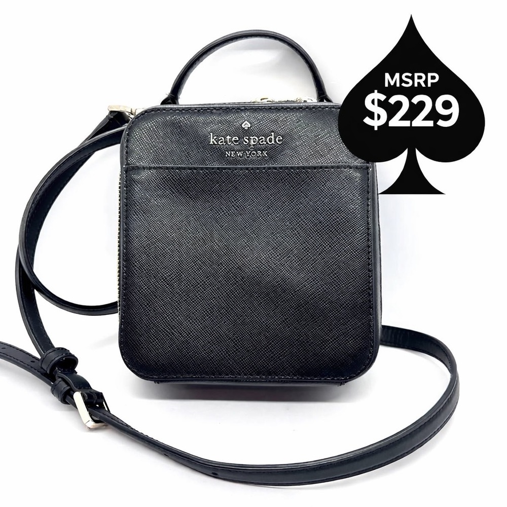 Kate Spade Staci Square Crossbody Black Saffiano Mini Top Handle Bag Like New